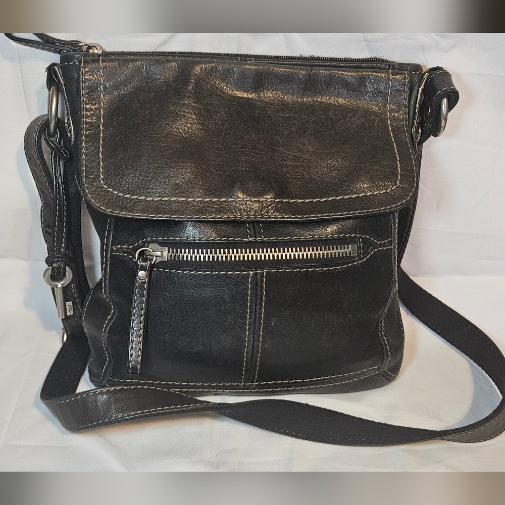 Fossil Black Leather Crossbody Bag AS IS